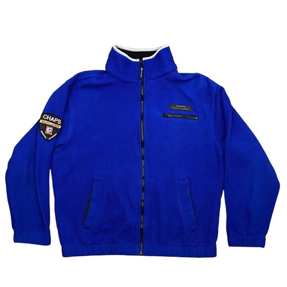 Vintage Chaps Ralph Lauren Men's‎ Sz M / L Spell Out Full Zip Blue Fleece Jacket - Picture 1 of 6